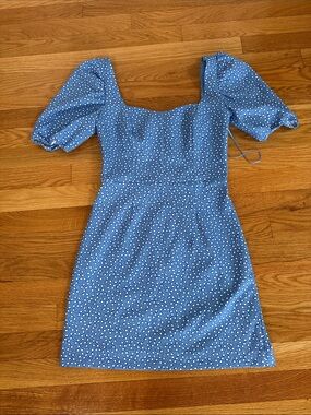 French Connection Blue Polka Dot Puff-Sleeve Mini Dress